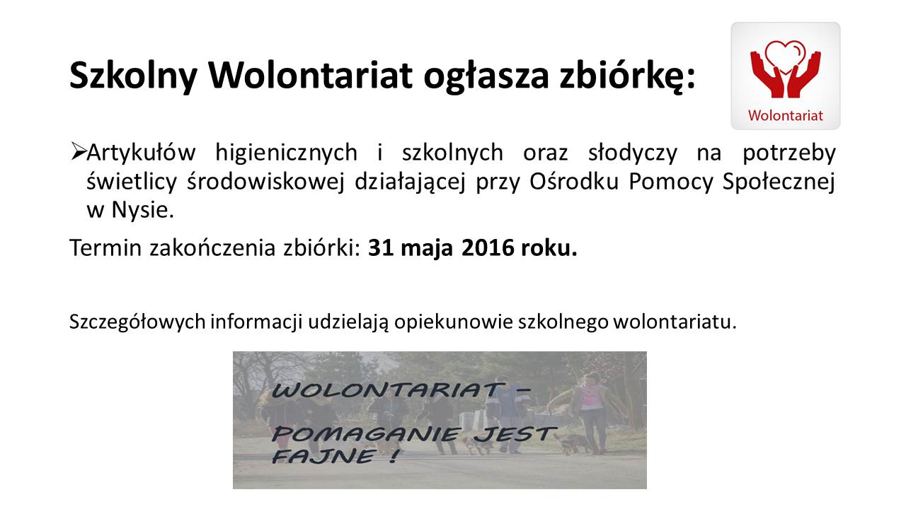 Szkolny Wolontariat ogłasza zbiórkę
